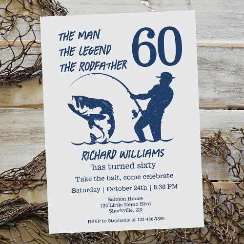The Rodfather fishing-themed 60th birthday invitation