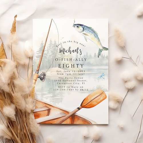 O-Fish-Ally fishing-themed 80th birthday party invitation