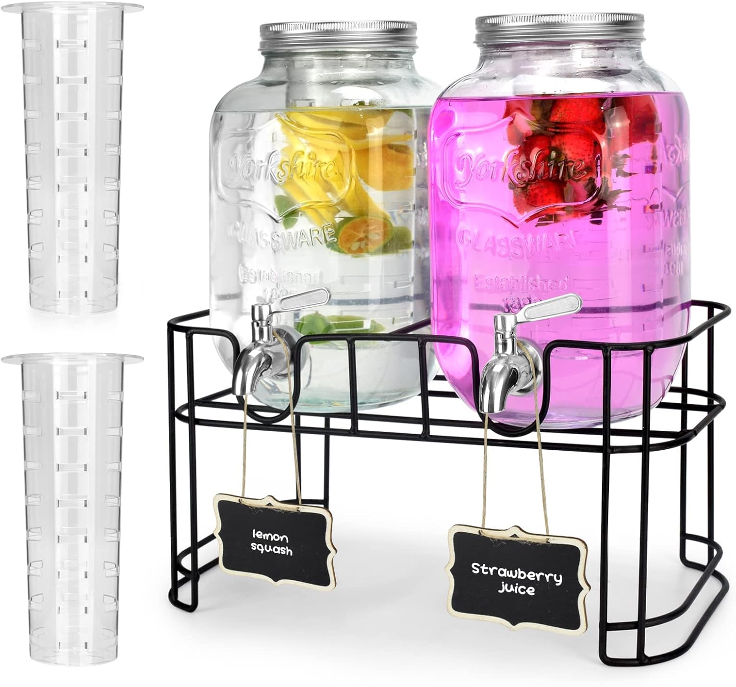 Beverage dispenser for serving lemonade and iced tea at a fishing birthday party