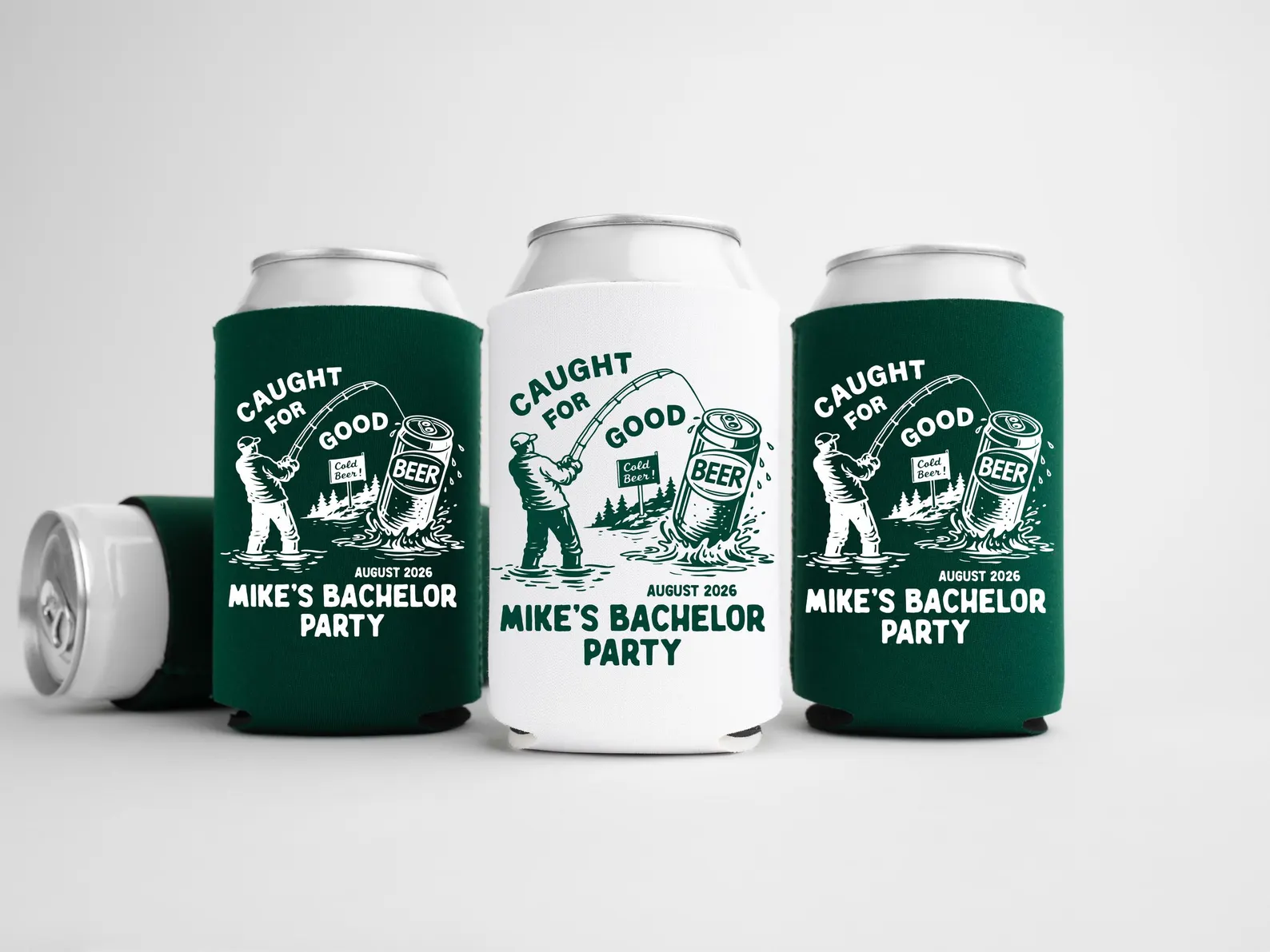 Personalized fishing can coolers for an adult fishing birthday party