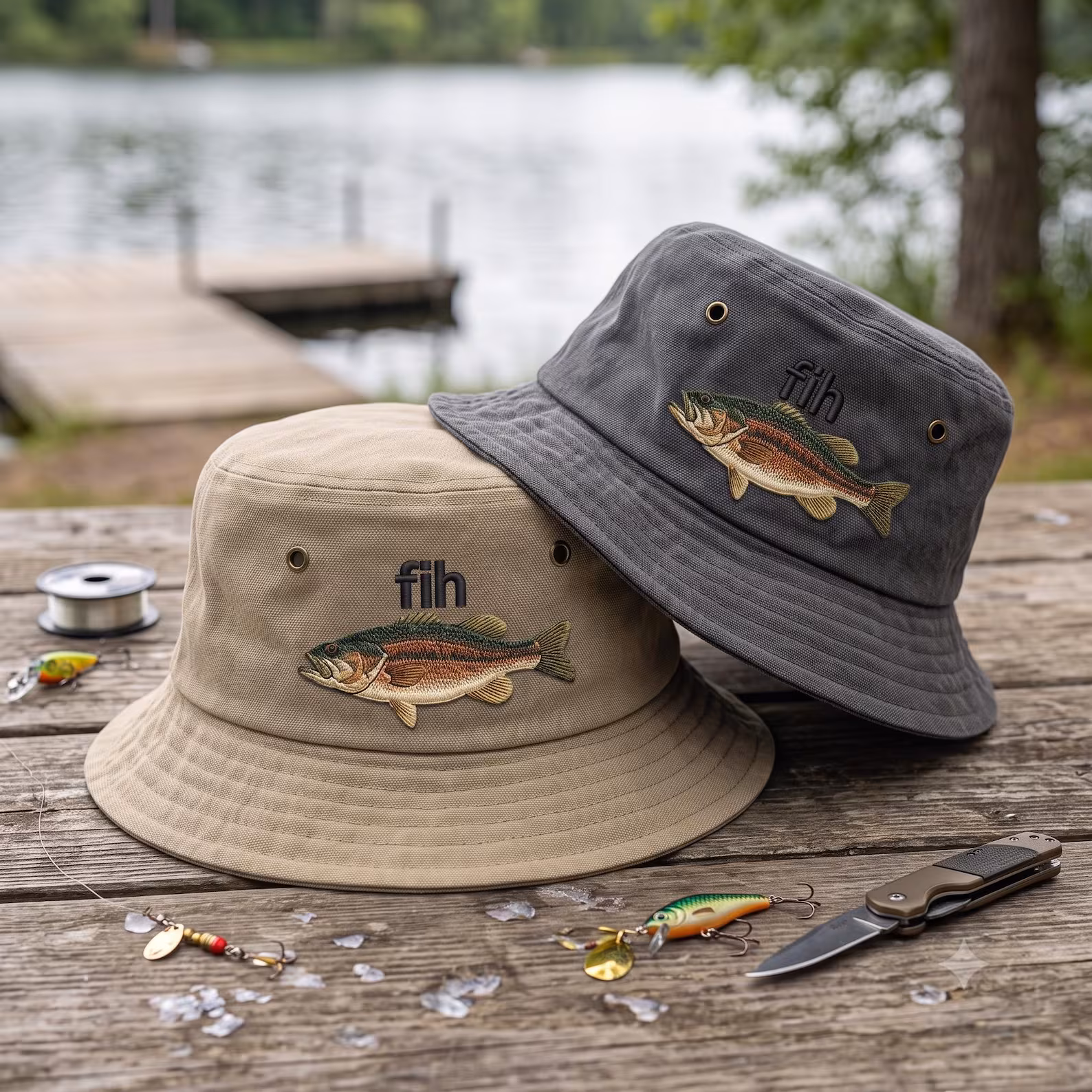 Personalized matching fishing bucket hats for an adult birthday trip