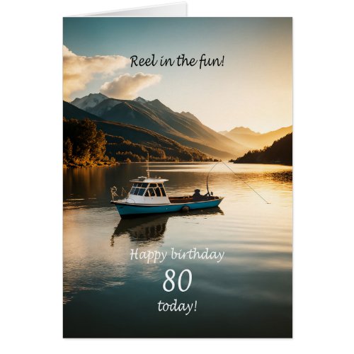Personalized 80th birthday fishing from a boat card