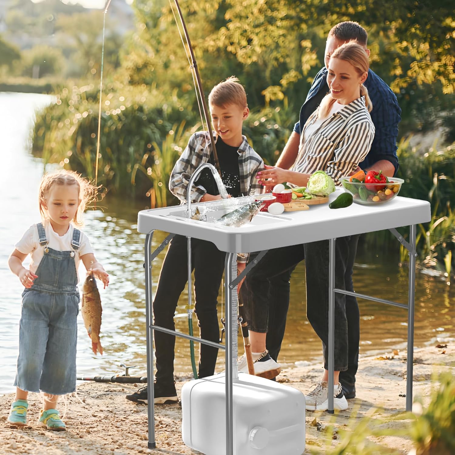 Portable outdoor prep table for a birthday fish fry