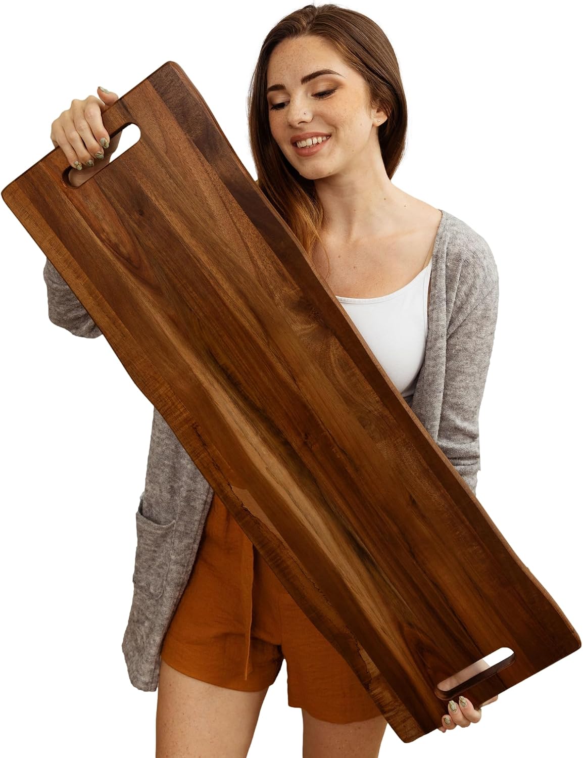 Wooden serving board for a woodland-inspired baby shower snack platter