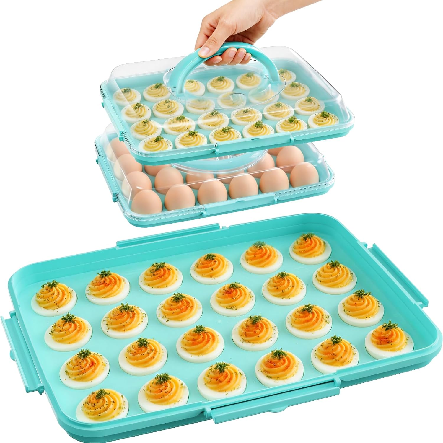 Deviled egg serving tray with a protective lid