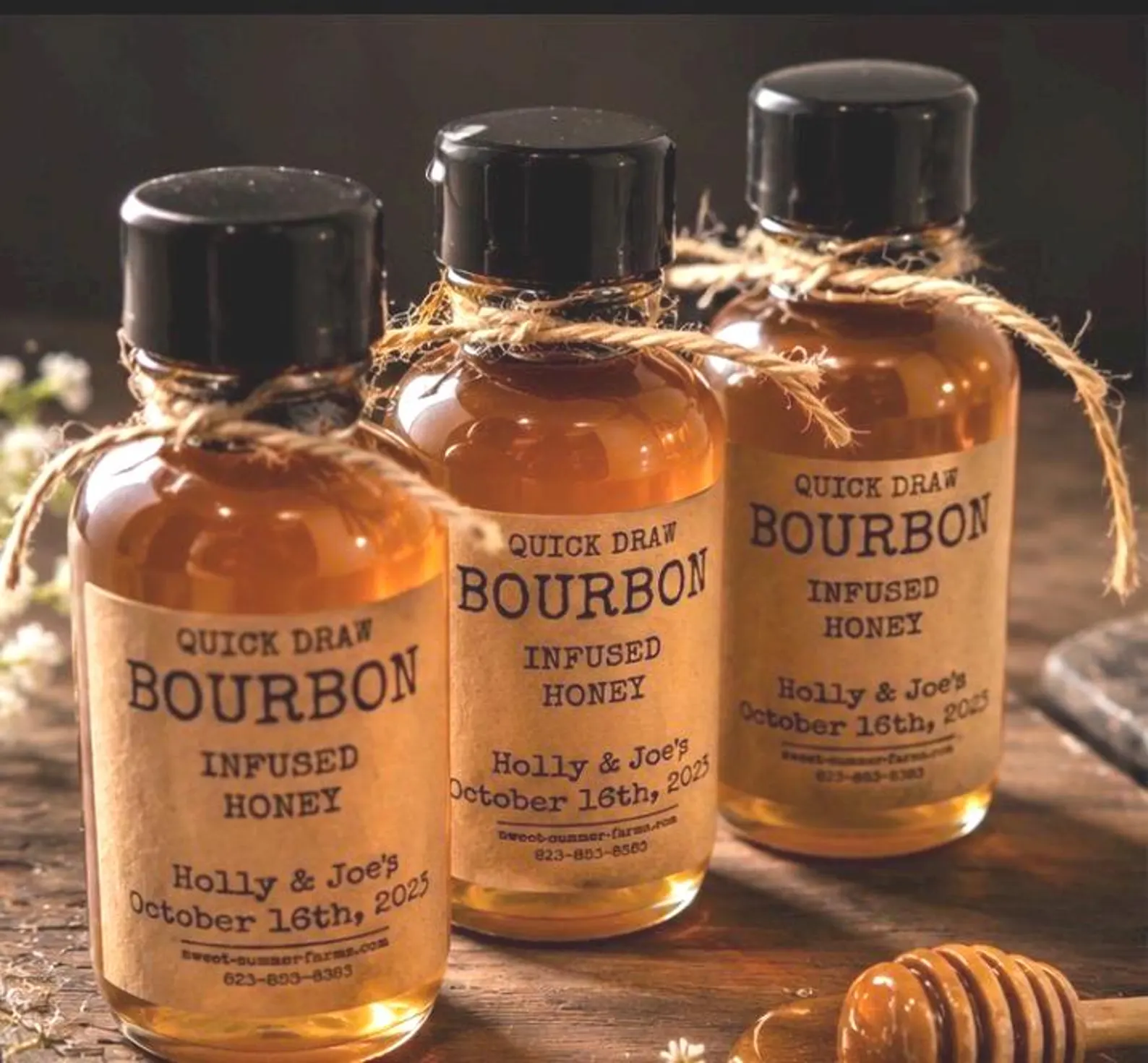 Mini infused honey bottles for elegant Halloween baby shower favors