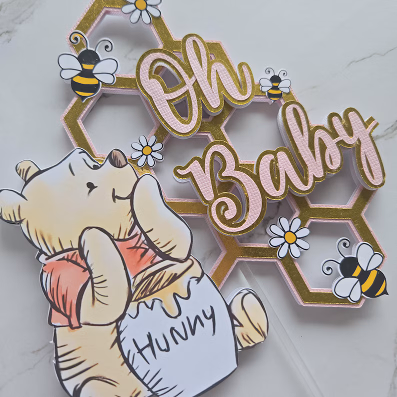 Pooh Bear baby shower cake topper