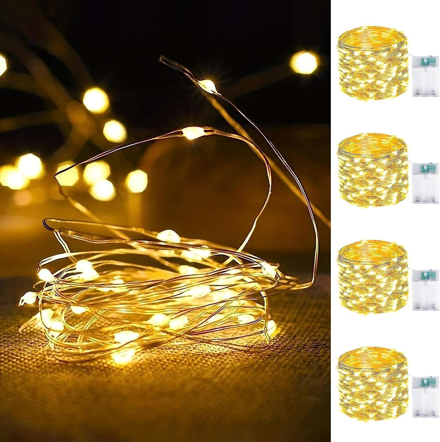 Battery-operated fairy lights for a baby shower favor display