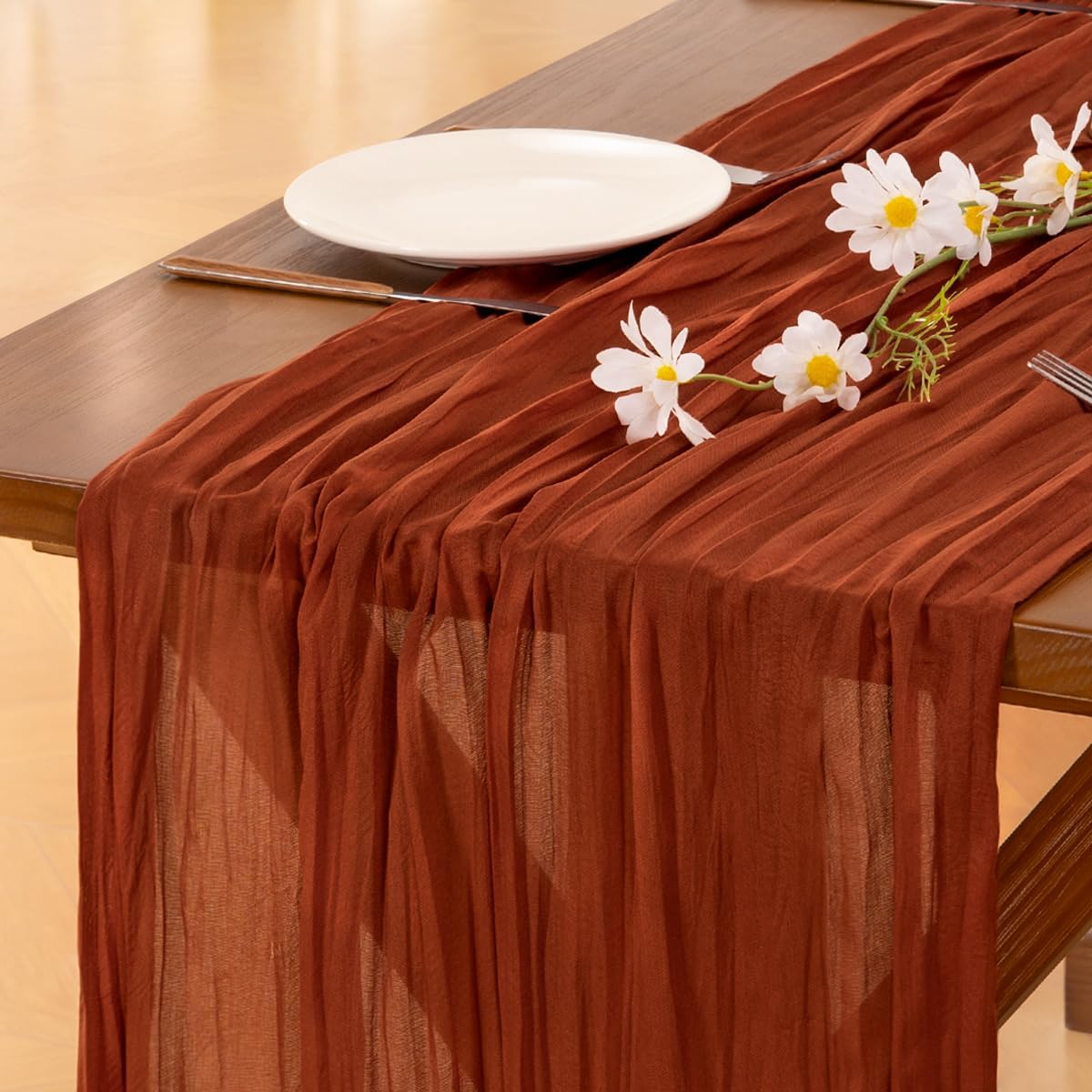 Neutral table runner for a baby shower favor table
